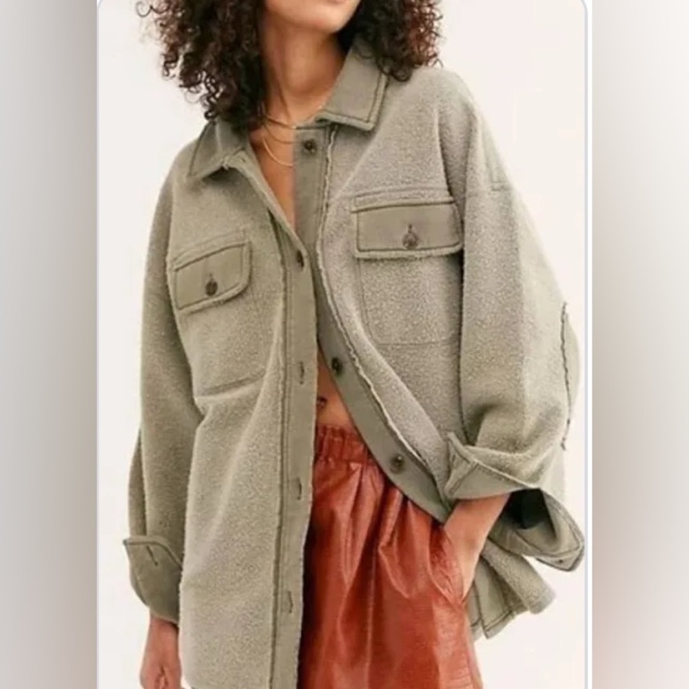 Free People Ruby shirt jacket- Olive, XS